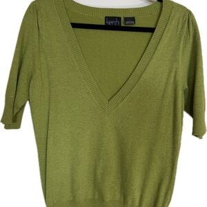 Kersh Green V-Neck Knit Sweater Top Stretch Cotton Size Large